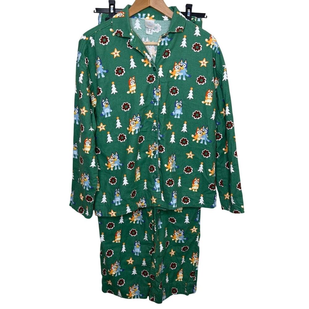 Hanna Andersson Bluey Holiday Flannel Pajama Set Green Christmas PJs Size XS